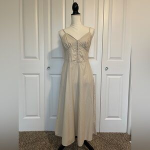 Sincerely Jules Beige Corset A Line Midi Dress Sz M Sleeveless w/Pockets Smocked